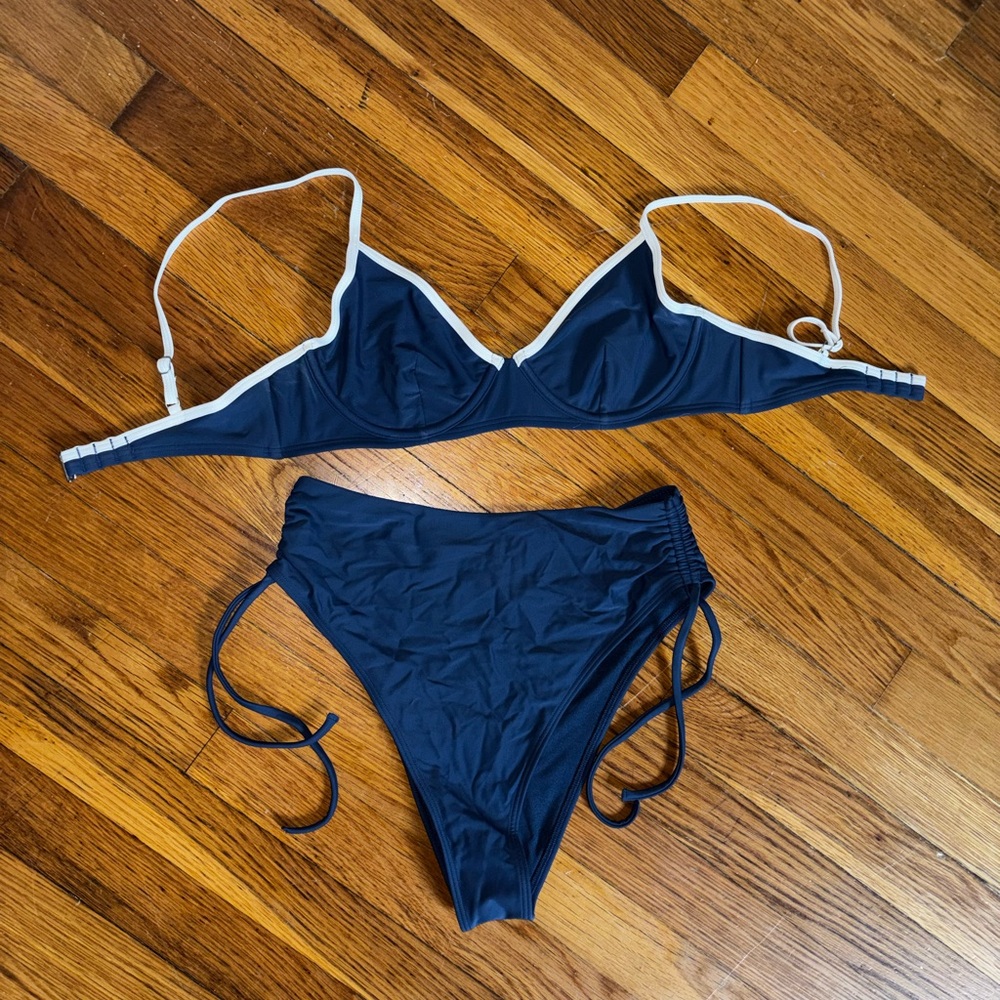 Abercrombie & fitch Navy Blue Two-Piece Women's Bikini with White Trim